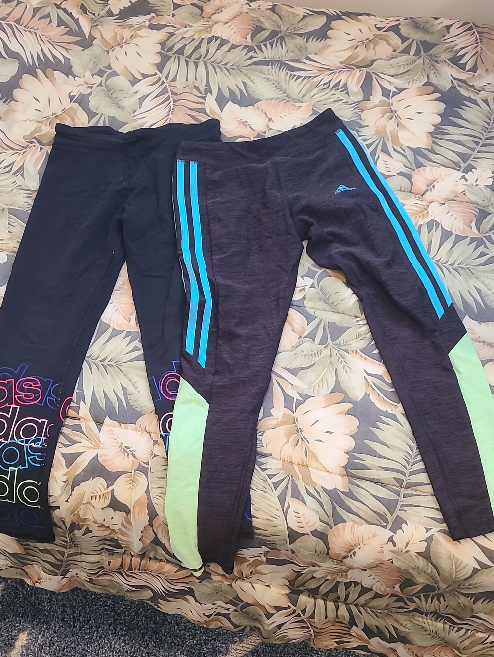 adidas Black Leggings with Teal Stripes and Mint Panels